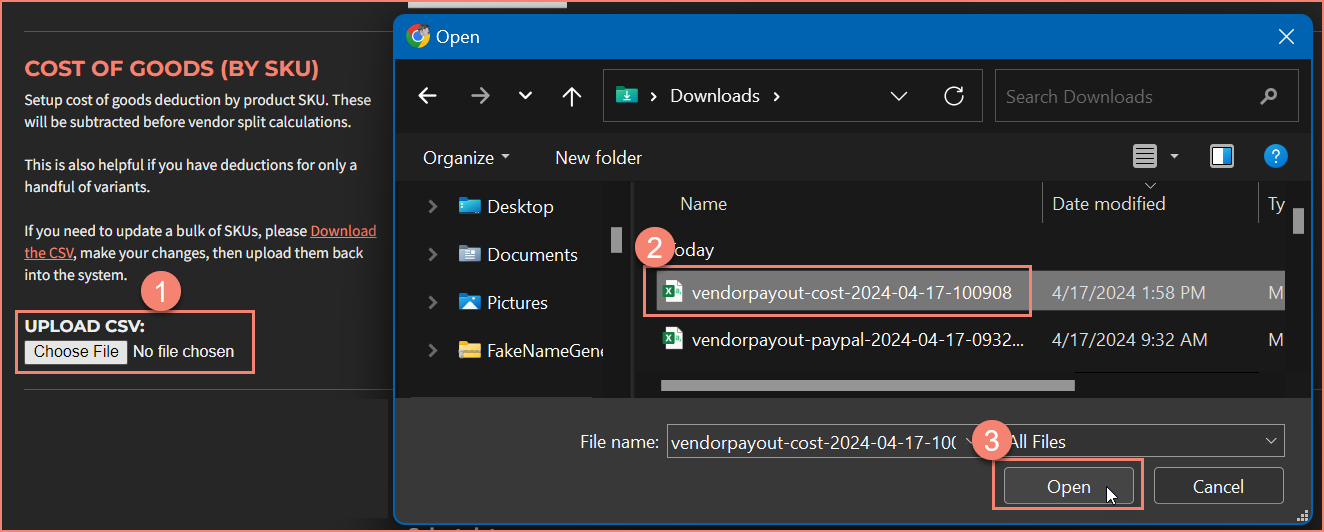 Upload CSV file