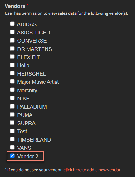 Select vendors from list