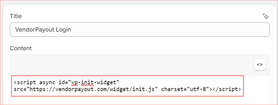 Paste VendorPayout embed code