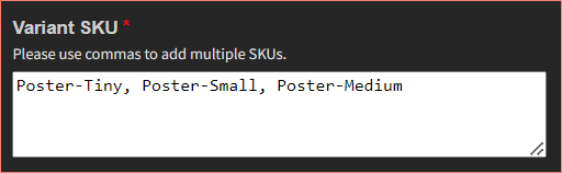 Enter variant SKUs