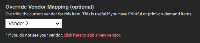 Vendor mapping dropdown