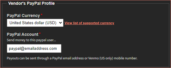 PayPal profile details