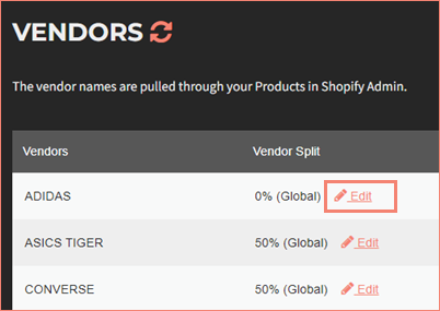 Click Edit for vendor
